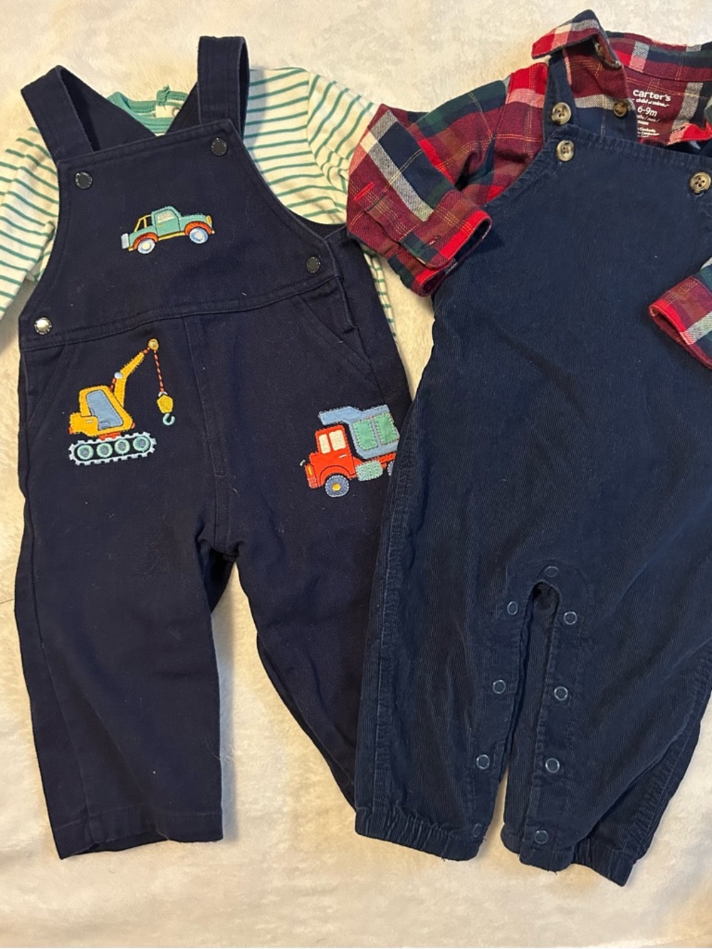 Little Me Navy Overalls Set with Construction Truck Appliques